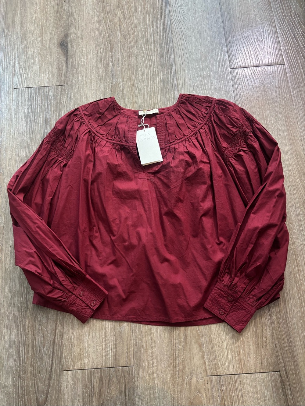 Ulla Johnson Bishop-Sleeve Ora Blouse In Bordeaux